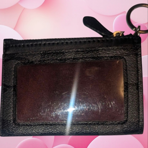 Coach Signature C's Mini Skinny ID & Coin Pouch w/ Key Ring Brown & Black - Picture 4 of 4